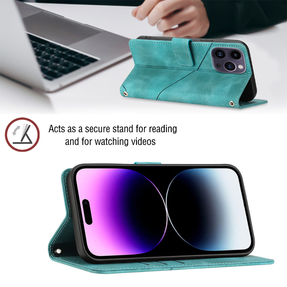 PT005 YB Imprinting Series-7 for iPhone 15 Pro Max Wallet Phone Case PU Leather Stand Cover with Shoulder Strap - Green PT005 YB Imprinting Series-7 for iPhone 15 Pro Max Wallet Phone Case PU Leather Stand Cover with Shoulder Strap - Green